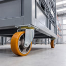 100mm Swivel Castor Yellow Polyurethane on Aluminium Wheel Ball Bearing Top Plate 250kg Load Capacity 1