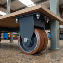 100mm Twin Wheel Fixed Gantry Castor Orange Polyurethane on Cast Iron Wheel Ball Bearing 135 x 110mm Top Plate 900kg Load Capacity 3