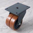 100mm Twin Wheel Swivel Gantry Castor Brown Polyurethane on Cast Iron Wheel Top Plate 600kg Load Capacity 2