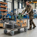 Gray 100mm Pressed Steel Swivel Castor with Brake - Grey Cast Iron Wheel & 4-Hole Plate - 140kg Max Load