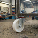 Dim Gray 80mm Pressed Steel Swivel Castor Wheel with 4 Hole Top Plate & White Nylon Wheel - 120kg Load Capacity