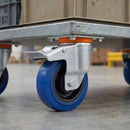 Dark Gray Pressed Steel Braked Swivel Castors With Blue Rubber on Black Polypropylene Wheel - 100mm & 125mm
