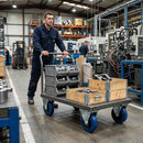Dim Gray 125mm Pressed Steel Fixed Castor with Blue Rubber on Polypropylene Wheel - 140kg Max Load