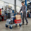 Light Gray Pressed Steel Fixed Castors With Blue Rubber on Black Polypropylene Wheel - 100mm & 125mm