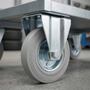 Light Slate Gray Pressed Steel Fixed Castors with Grey Rubber on Pressed Steel Wheel - 80mm to 200mm