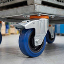 Gray Pressed Steel Braked Swivel Castors With Blue Rubber on Black Polypropylene Wheel - 100mm & 125mm