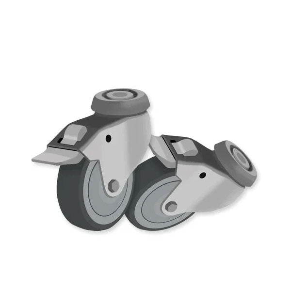 Dark Gray 125mm Swivel & Braked Apparatus Castor with Single Bolt Fitting & Grey Non Marking Wheel