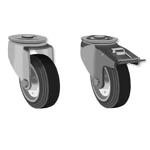 Dark Slate Gray 125mm Medium Duty Swivel & Total Stop Castor with Black Rubber/Steel Wheel and Single Bolt Hole Fixing 100Kg Load Capacity