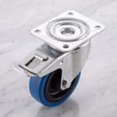 125mm braked swivel top plate castor blue non-marking rubber wheel 200kg on grey marble