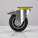 125mm Braked Castor Black Rubber on Aluminium Wheel Ball Bearing Top Plate 300kg Load Capacity 2