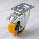 125mm Braked Castor Yellow Polyurethane on Aluminium Wheel Ball Bearing Top Plate 500kg Load Capacity 2