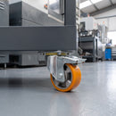 125mm Braked Castor Yellow Polyurethane on Aluminium Wheel Ball Bearing Top Plate 500kg Load Capacity 3