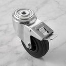 125mm braked swivel castor with black rubber wheel, foot brake and 12mm bolt hole, 100kg load capacity