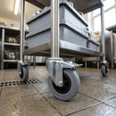 125mm braked swivel bolt hole castor with grey rubber wheel and plain bearing, 100kg load capacity