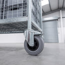 125mm braked grey rubber castor fitted to a galvanised steel cage trolley