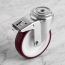 125mm Braked Swivel Castor Red Polyurethane on Nylon Wheel Roller Bearing 12mm Bolt Hole 200kg Load Capacity 2