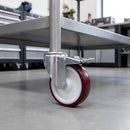 125mm Braked Swivel Castor Red Polyurethane on Nylon Wheel Roller Bearing 12mm Bolt Hole 200kg Load Capacity 4