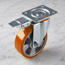 125mm Directional Lock Castor Yellow Polyurethane on Aluminium Wheel Ball Bearing Top Plate 500kg Load Capacity 4