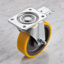 125mm Directional Lock Castor Yellow Polyurethane on Cast Iron Wheel Ball Bearing Top Plate 550kg Load Capacity 2
