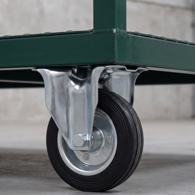 125mm Fixed Castor Black Rubber on Pressed Steel Wheel Roller Bearing Top Plate 90kg Load Capacity 1
