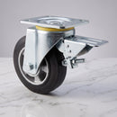 125mm Leading Brake Castor Black Rubber on Aluminium Wheel Ball Bearing Top Plate 300kg Load Capacity 2