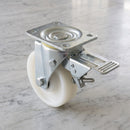 125mm Leading Brake Castor White Nylon Wheel Ball Bearing Top Plate 700kg Load Capacity 2