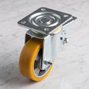 125mm Leading Brake Castor Yellow Polyurethane on Aluminium Wheel Ball Bearing Top Plate 500kg Load Capacity 2