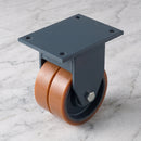 125mm Twin Wheel Fixed Gantry Castor Orange Polyurethane on Cast Iron Wheel Top Plate 800kg Load Capacity 2