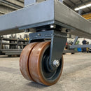 125mm Twin Wheel Swivel Gantry Castor Brown Polyurethane on Cast Iron Wheel Top Plate 800kg Load Capacity 3