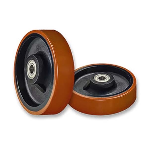 Saddle Brown 125mm Polyurethane Tyre on Cast Iron Centre Wheel 20mm Bore-45mm Hub Length