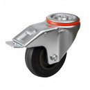 100mm Braked Swivel Bolt Hole Castor | Black Rubber Wheel | 75kg Capacity