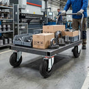 Dark Gray Pressed Steel Swivel Castors with Black Rubber on Polypropylene Wheel - 80mm to 150mm