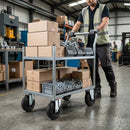 Slate Gray Pressed Steel Swivel Castors with Black Rubber on Polypropylene Wheel - 80mm to 150mm