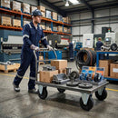 Dark Slate Gray Pressed Steel Fixed Castors with Black Rubber on Polypropylene Wheel - 80mm to 150mm