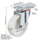 White Smoke 150mm Pressed Steel Swivel Castor Wheel with 4 Hole Top Plate & White Nylon Wheel - 180kg Load Capacity