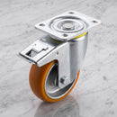 150mm Apex Braked Swivel Castor Orange Ergonomic Polyurethane on Aluminium Wheel Ball Bearing Top Plate 454kg Load Capacity 2