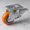 150mm Apex Leading Brake Castor Orange Ergonomic Polyurethane on Aluminium Wheel Ball Bearing Top Plate 454kg Load Capacity 2