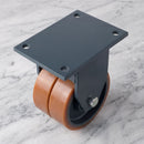 150mm Twin Wheel Fixed Gantry Castor Orange Polyurethane on Cast Iron Wheel Ball Bearing 200 x 160mm Top Plate 1400kg Load Capacity 2