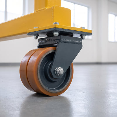 150mm Twin Wheel Swivel Gantry Castor Orange Polyurethane on Cast Iron Wheel Top Plate 1000kg Load Capacity