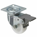 White Smoke Pressed Steel Braked Swivel Castors With White Nylon Wheel - 50mm & 75mm