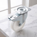 160mm braked swivel castor with white nylon wheel, roller bearing and top plate with hex socket centre