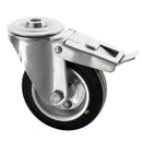 160mm Braked Swivel Castor Black Anti-Static Rubber Wheel Roller Bearing 12mm Bolt Hole 135kg Load Capacity 5