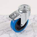 160mm braked bolt hole castor with blue non-marking rubber on polypropylene wheel and foot brake
