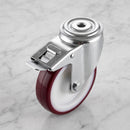 160mm Braked Swivel Castor Red Polyurethane on Nylon Wheel Roller Bearing 12mm Bolt Hole 200kg Load Capacity 2