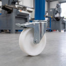 160mm Braked Swivel Castor White Nylon Wheel Roller Bearing 12mm Bolt Hole 200kg Load Capacity 4