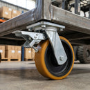 160mm Braked Swivel Castor Yellow Polyurethane on Cast Iron Wheel Top Plate 860kg Load Capacity 1