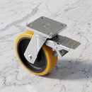 160mm Braked Swivel Castor Yellow Polyurethane on Cast Iron Wheel Top Plate 860kg Load Capacity 2