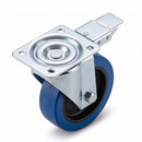 160mm directional lock swivel castor with blue non-marking rubber wheel and square top plate