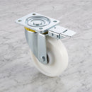 160mm directional lock castor white nylon wheel with roller bearing, lock pedal and top plate, 350kg load capacity