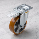160mm Directional Lock Castor Yellow Polyurethane on Aluminium Wheel Ball Bearing Top Plate 700kg Load Capacity 3